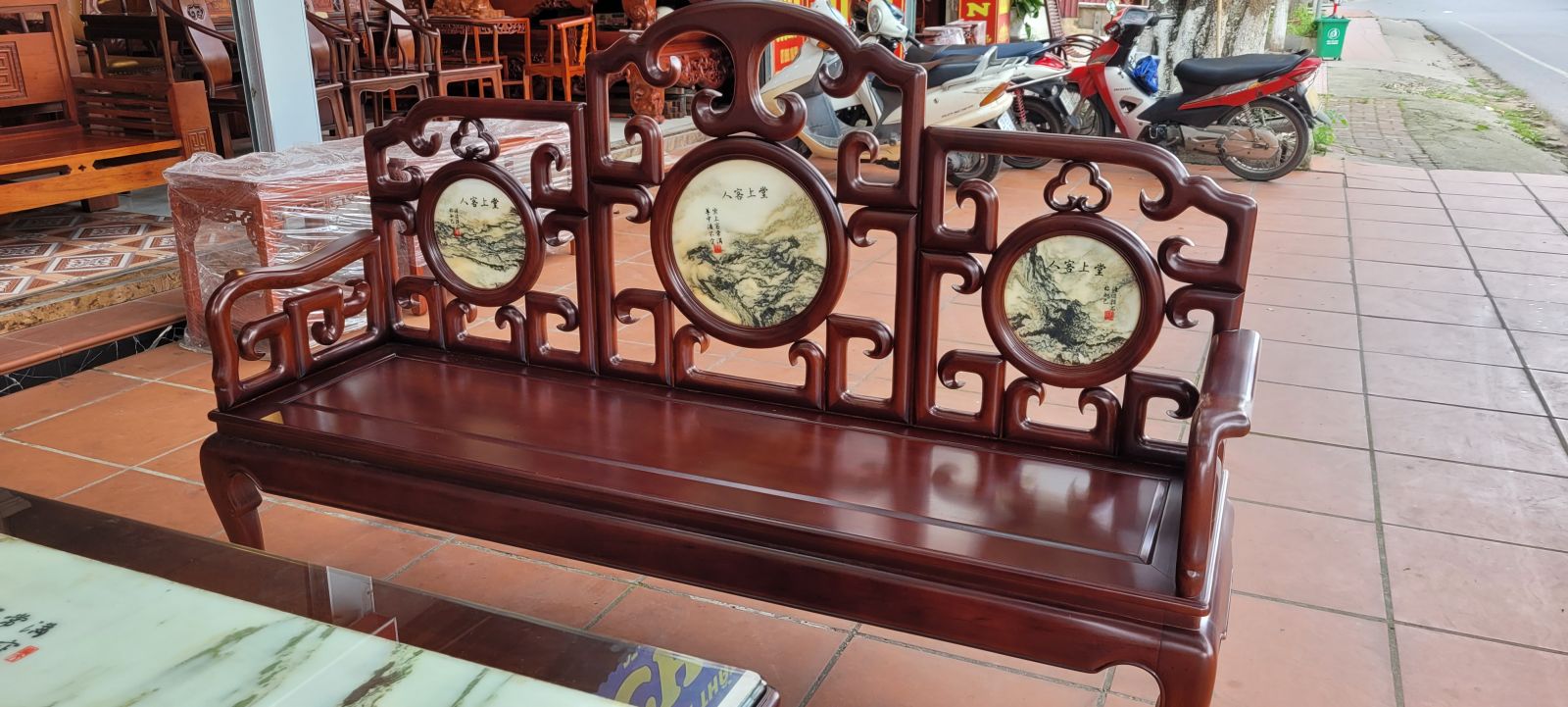 ghế văng dài bộ móc mỏ gỗ gụ hàng đẹp,bảo hành 10 năm
