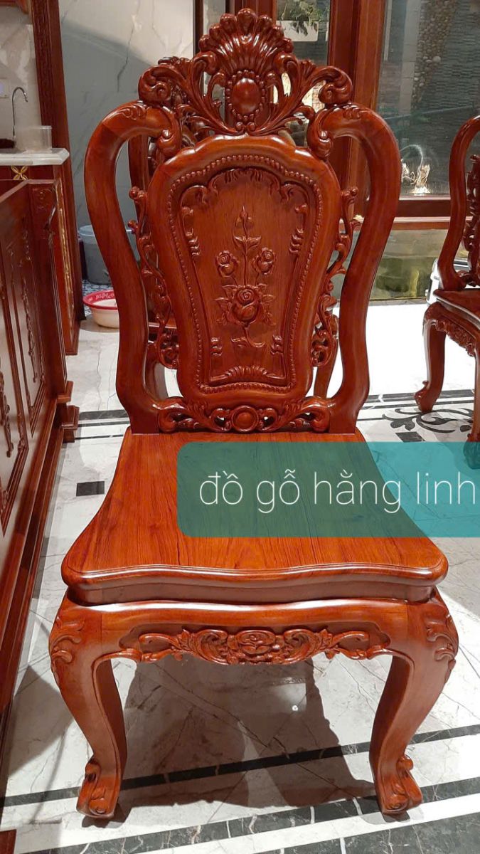 vẻ đẹp lộng lẫy xa hoa của ghế ăn trạm khắc hoa hồng gỗ hương đá