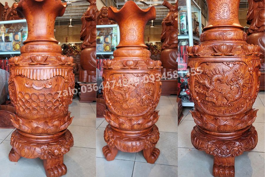 lục bình gỗ hương đá trạm khắc tứ linh long-ly-quy-phương-lục bình gỗ hương đá trơn n guyên khối-