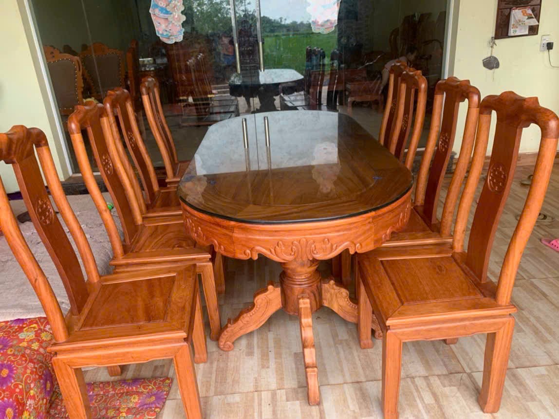 bộ bàn ghế ăn chữ thọ gỗ hương đá đẹp
