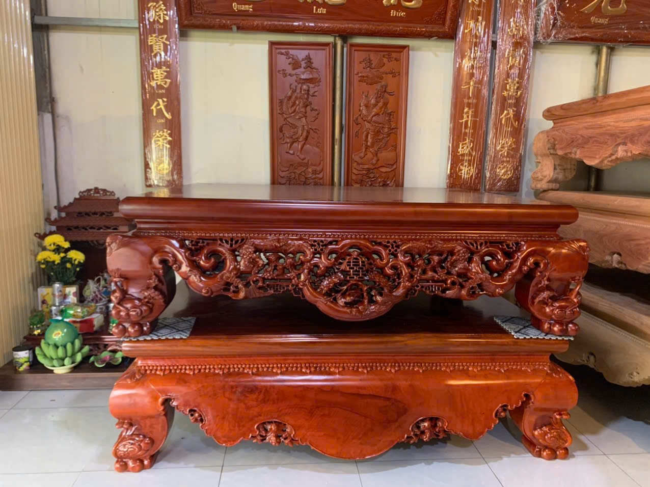 mẫu sập ngũ phúc gỗ gụ đẹp