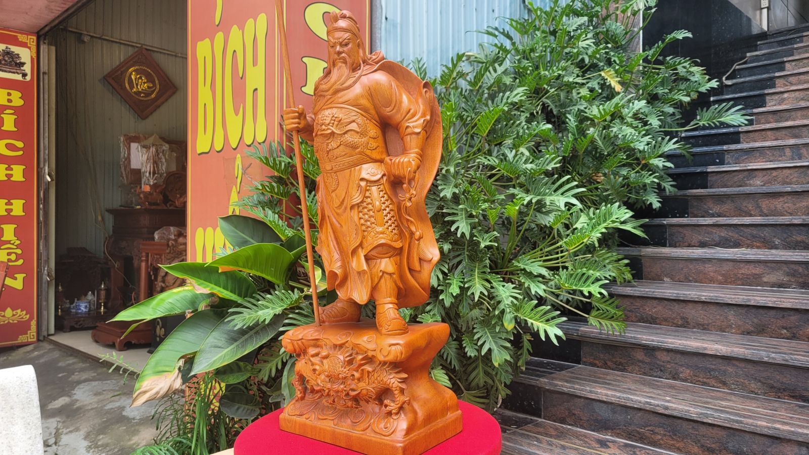 tượng quan công gỗ hương đá liền nguyên khối