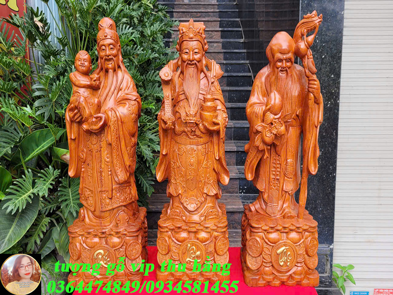 bộ tượng tam đa phúc lộc thọ cao 80 gỗ hương đá liền khối