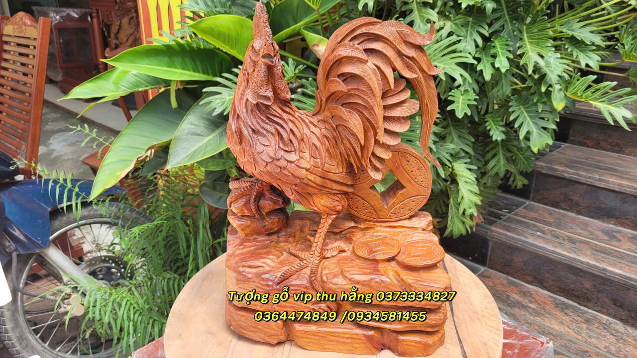 tượng gà kim tiền gỗ hương ta