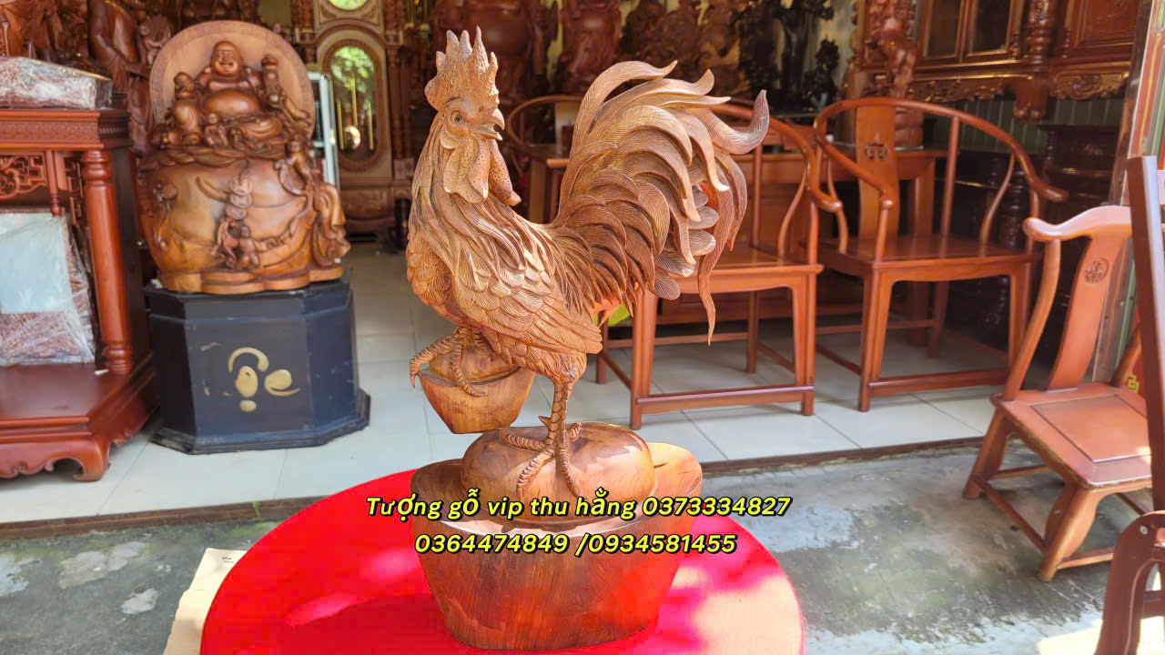 tượng gà trống gỗ hương ta