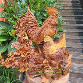 tượng gỗ gia đình gà đẹp nhất hiện nay