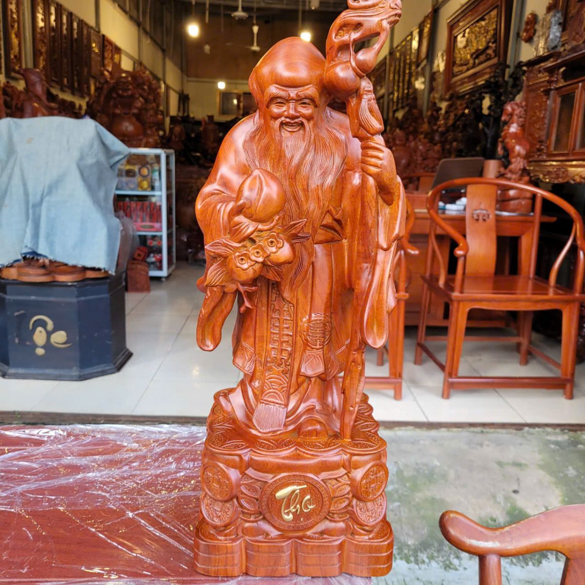 tượng ông thọ gỗ hương đá