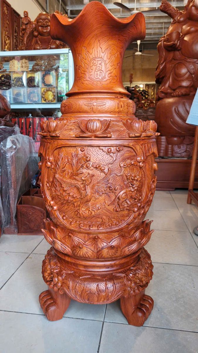 lục bình nguyên khối gỗ hương-cẩm vàng-lục bình trơn-trạm tứ linh trạm tứ quý đẹp