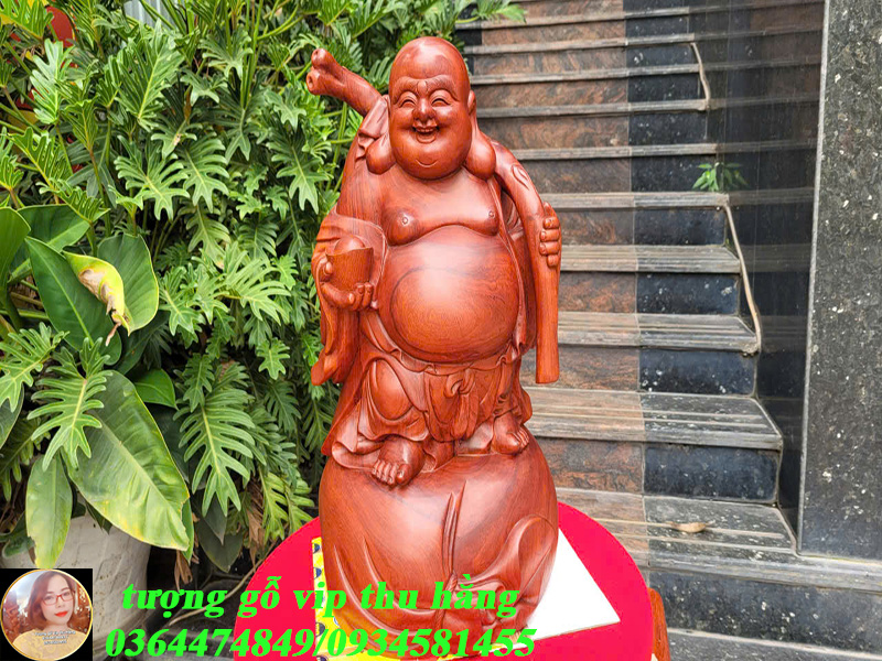 tượng di lặc khoác bị gỗ hương đá liền nguyên khối