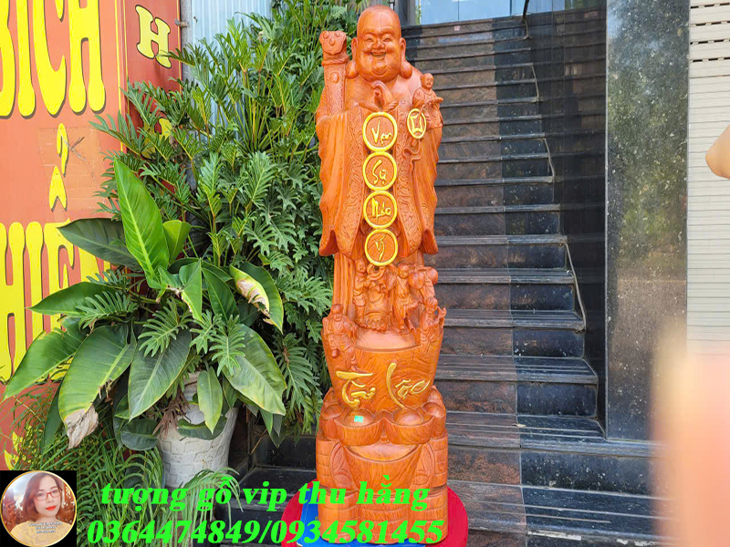 tượng di lặc đứng chúc phúc gỗ hương đá nguyên khối
