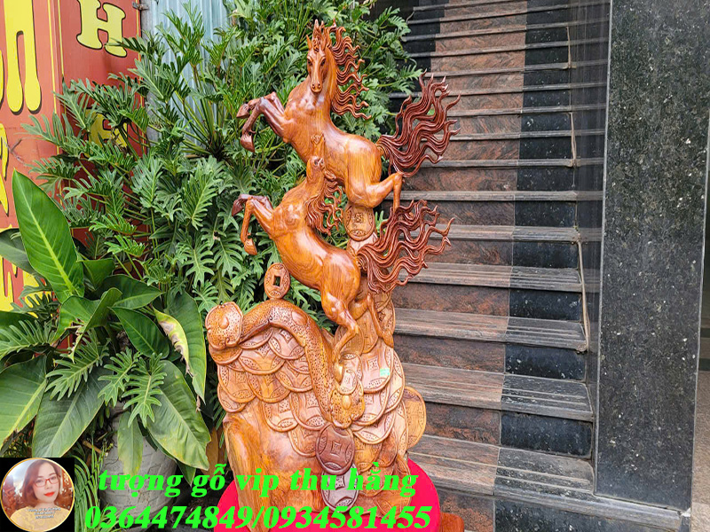 tượng song mã gỗ hương ta cao cấp