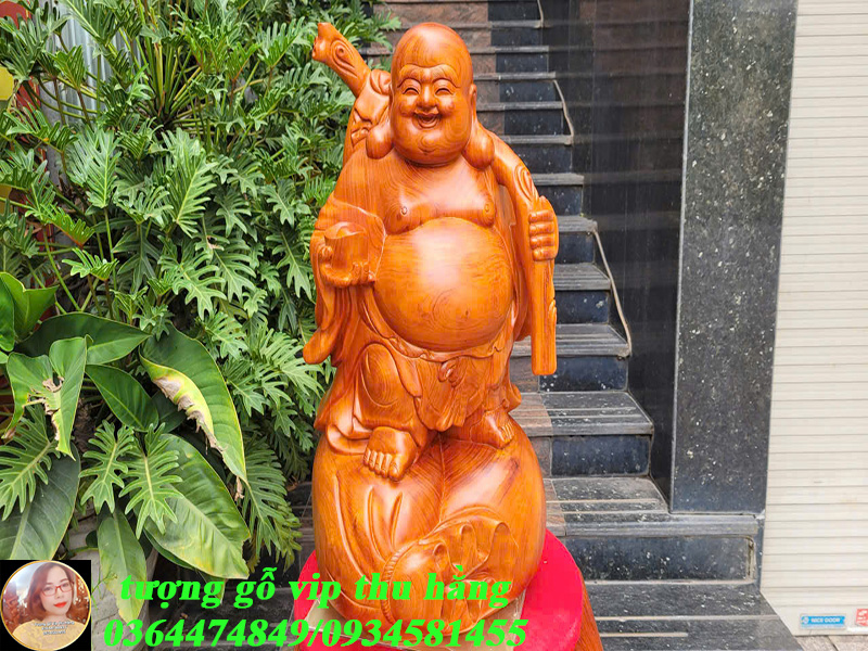 tượng di lặc khoac bị gỗ hương đá nguyên khối cao 70